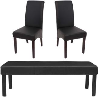 Esszimmergarnitur Garnitur M37, Bank und 2 Stühle Kunstleder ~ 120x43x49 cm schwarz, dunkle Beine