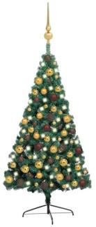 vidaXL Künstlicher Halber Weihnachtsbaum mit LEDs Schmuck Grün 150 cm