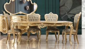 Casa Padrino Luxus Barock Esszimmer Set Grün / Antik Gold - 1 Barock Esstisch & 6 Barock Esszimmerstühle - Luxus Esszimmer Möbel im Barockstil - Prunkvolle Barock Esszimmer Möbel