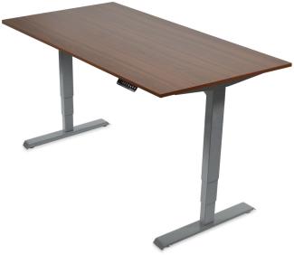 Desktopia Pro - Elektrisch höhenverstellbarer Schreibtisch / Ergonomischer Tisch mit Memory-Funktion, 5 Jahre Garantie - (Nussbaum, 160x80 cm, Gestell Grau)