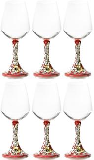 Casa Padrino Luxus Keramik Weinglas 6er Set Rot / Mehrfarbig H. 23,5 cm - Handgefertigte & handbemalte Weingläser - Hotel & Restaurant Accessoires - Luxus Qualität - Made in Italy