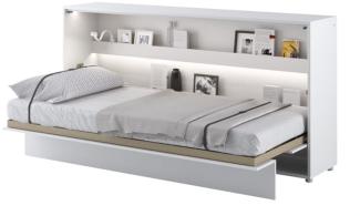 MEBLINI Schrankbett Bed Concept - BC-06 - 90x200cm Horizontal - Weiß Hochglanz/Weiß - Wandbett mit Lattenrost - Klappbett mit Schrank - Wandklappbett - Murphy Bed - Bettschrank