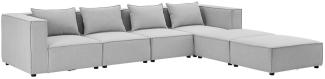 Juskys modulares Sofa Domas XXL - Couch für Wohnzimmer - 2 Ottomanen, Armlehnen & Kissen - Ecksofa Eckcouch Ecke - Wohnlandschaft Stoff Hellgrau