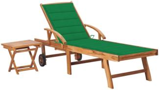 vidaXL Sonnenliege mit Tisch und Auflage Massivholz Teak 3063026