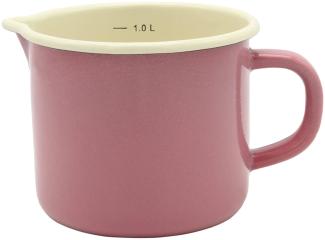 KRÜGER 104139 Milchtopf mit Ausguss 1000 ml mit Literskala, Rosa, Stahlemaille