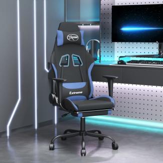 Gaming-Stuhl mit Fußstütze Schwarz und Blau Stoff, Drehbar [3143729]