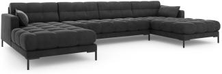 Micadoni 6-Sitzer Samtstoff Panorama Sofa Mamaia | Bezug Dark Grey | Beinfarbe Black Metal