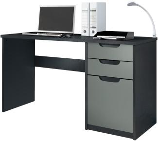 Vladon Schreibtisch Logan, Bürotisch mit 2 Schubladen und 1 Tür, Schwarz matt/Graphit Seidenmatt (129 x 76 x 60 cm)