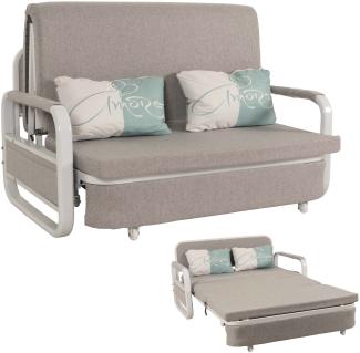 Schlafsofa HWC-M83, Schlafcouch Couch Sofa, Schlaffunktion Bettkasten Liegefläche, 130x185cm ~ Stoff/Textil hellgrau