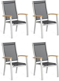 Sonnenpartner 4er-Set Stapelstühle Florida Aluminium silber/Textilen schwarz Stapel-Sessel