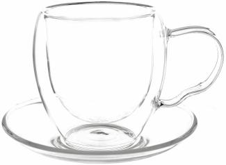 Trendmax 2x Teegläser Doppelwand Thermoglas mit Henkel & Unterteller 250ml, Heat-Resistant ideal für Tee, Kaffee, Kakao