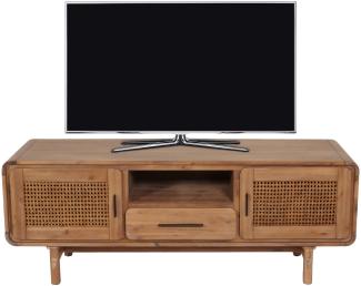 TV-Rack HWC-M47, Fernsehtisch Lowboard Kommode, Staufächer Schublade, Rattan Akazie Massiv-Holz gebeizt 160cm 32kg