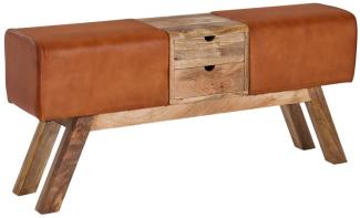 Design Turnbock Sitzbank Braun mit Schubladen 120x56x30 cm