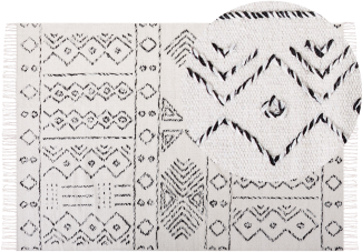 Teppich Wolle weiß schwarz geometrisches Muster 160 x 230 cm Kurzflor ALKENT