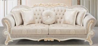 Casa Padrino Luxus Barock Sofa Hellrosa / Weiß / Gold 237 x 90 x H. 99 cm - Wohnzimmer Sofa mit dekorativen Kissen