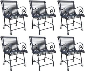 Casa Padrino Jugendstil Gartenstuhl Set Schwarz 44 x 50 cm - Handgefertigte Schmiedeeisen Stühle mit Armlehnen - Nostalgische Garten & Terrassen Möbel