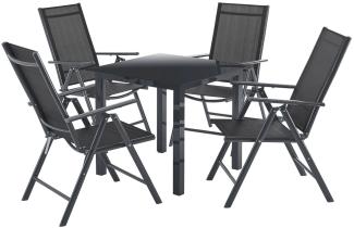Juskys Aluminium Gartengarnitur Milano Gartenmöbel Set mit Tisch und 4 Stühlen Dunkel-Grau mit schwarzer Kunstfaser Alu Sitzgruppe Balkonmöbel