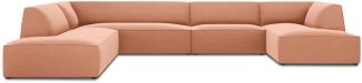 Micadoni 7-Sitzer Samtstoff Panorama Ecke links Sofa Ruby | Bezug Pink | Beinfarbe Black Plastic