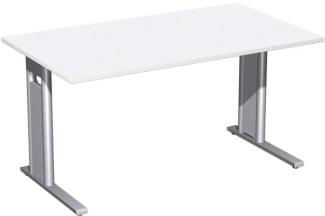 Schreibtisch 'C Fuß Pro', feste Höhe 140x80cm, Weiß / Silber