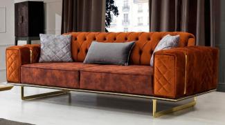 Casa Padrino Luxus Schlafsofa Orange / Gold 230 x 91 x H. 80 cm - Modernes Wohnzimmer Sofa - Wohnzimmer Möbel