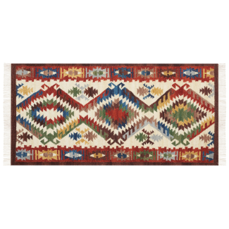 Kelim Teppich Wolle mehrfarbig 80 x 150 cm orientalisches Muster Kurzflor AREVIK