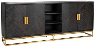 Casa Padrino Luxus Sideboard Schwarz / Gold 225 x 45 x H. 90 cm - Massivholz Schrank mit 4 Türen - Wohnzimmer Möbel - Hotel Möbel - Luxus Kollektion