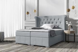 Stylefy 'Alonzo' Boxspringbett, Velours Monolith Silber 200 x 200 cm