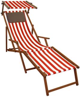 Liegestuhl rot-weiß Sonnenliege Strandstuhl Deckchair Fußablage Kissen Sonnendach 10-314FSKD