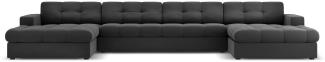 Micadoni 5-Sitzer Samtstoff Panorama Sofa Justin | Bezug Grey | Beinfarbe Black Plastic
