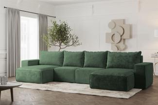 Wohnlandschaft U-Form Sofa ESTELLE mit Schlaffunktion in Stoff Abriamo Grün