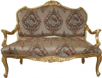 Casa Padrino Barock Sofa Creme Muster / Gold - italienischer Stil - Barock Möbel - prunkvoll und ausgefallen!