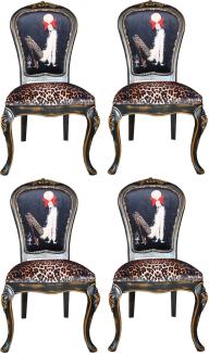 Casa Padrino Luxus Barock Esszimmer Set Dame mit High Heels Leopard / Schwarz / Braun 50 x 50 x H. 110 cm - 4 handgefertigte Esszimmerstühle - Barockmöbel
