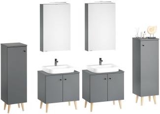 Badezimmermöbel-Set Spiegelschrank Waschtisch Badschrank grau mit Füßen V-90. 59F-01