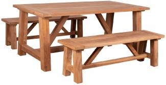 YOURSOL Set Biergarten Woodie by deVries | Sitzgruppe 2 Bänke, 1x Tisch aus Teakholz für den Garten