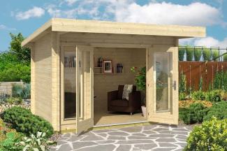 Lasita Maja Gartenhaus Barbados Mini ISO Gartenhaus aus Holz Holzhaus mit 44 mm Wandstärke Blockbohlenhaus mit Montagematerial