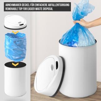 Jago® Mülleimer mit Sensor - 30 Liter, mit Klemmring, aus verzinktem Stahl, für Küche, Bad, Büro, Handfrei, Weiß - Sensor-Mülleimer, Abfalleimer, automatischer Mülleimer