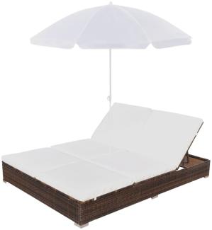 vidaXL Outdoor-Loungebett mit Sonnenschirm Poly Rattan Braun