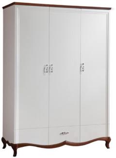 Casa Padrino Luxus Art Deco Schlafzimmerschrank Weiß / Dunkelbraun 164,2 x 62,5 x H. 209,5 cm - Kleiderschrank mit 3 Türen und Schublade - Schlafzimmermöbel