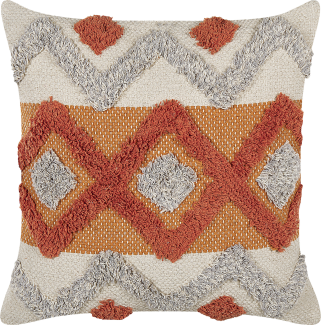 Dekokissen geometrisches Muster Baumwolle beige orange getuftet 45 x 45 cm BREVIFOLIA