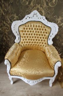 Casa Padrino Barock Sessel King Gold Muster / Weiß 85 x 85 x H. 120 cm - Antik Stil Möbel