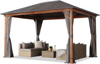 Gartenpavillon 3x4 m Holzoptik, Stahldach Hardtop 4 Seitenteile in grau