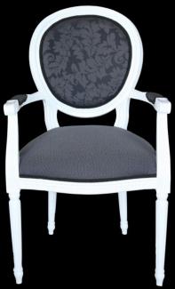 Casa Padrino Barock Esszimmer Stuhl mit Armlehne Grau / Weiß - Designer Stuhl - Luxus Qualität