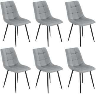 Juskys Esszimmerstühle Blanca 6er Set - Samt Stühle gepolstert - Stuhl für Esszimmer, Küche & Wohnzimmer - modern, belastbar bis 120 kg Hellgrau