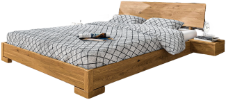 Bett Bento 3 Sonderlänge 160x190 Wildeiche massiv mit Holzkopfteil und Holzbeine