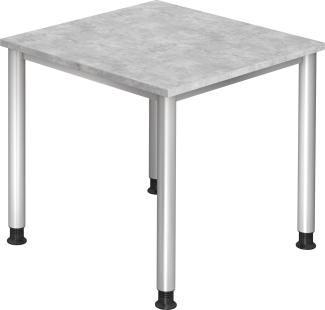 bümö® Schreibtisch H-Serie höhenverstellbar, Tischplatte 80 x 80 cm in Beton, Gestell in silber