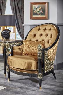 Casa Padrino Luxus Barock Chesterfield Sessel Gold / Schwarz 80 x 91 x H. 101 cm - Barock Wohnzimmermöbel