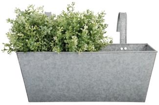 2 Stück Esschert Design Balkonkasten aus verzinktem Metall, 40 x 15 x 15 cm, 7500 ml, Antikzink-Blumenkasten mit Einhängehaken, geschlossener Boden