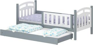 WNM Group Kinderbett Ausziehbar Suzie - aus Massivholz - Ausziehbett für Mädchen und Jungen - Hohe Qualität Bett mit Rausfallschutz für Kinder 160x80 / 150x80 cm - Grau