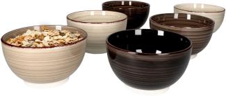 6er Set Grey Bowl-Schalen 600ml Müsli Salat Dessert Schüssel Steingut