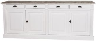 Casa Padrino Landhausstil Küchenschrank mit 4 Türen und 4 Schubladen Weiß / Naturfarben 219 x 51 x H. 90 cm - Massivholz Schrank - Landhausstil Möbel